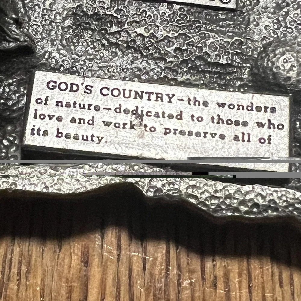 VTG God's Country Buckle*Missing Pin*1983 Bergamot Works USA 3D Mts Kayaks